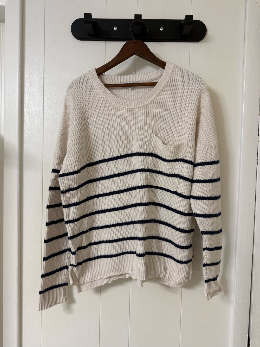 Madewell Cream Sweater with Navy Stripes - Picture 2 of 4
